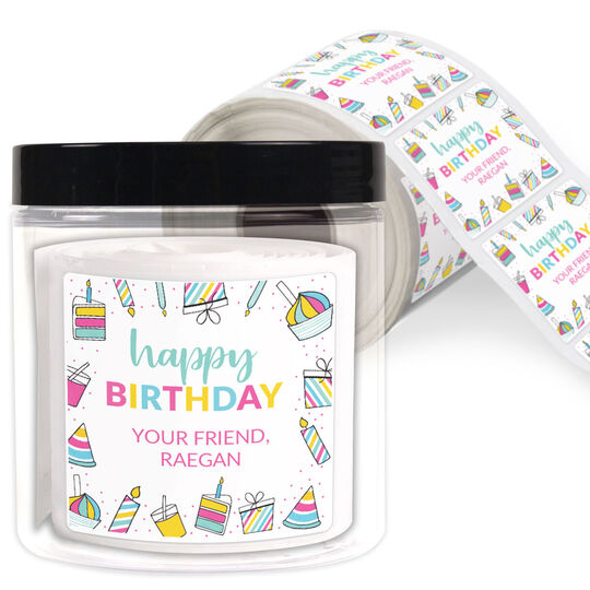 Colorful Birthday Square Gift Stickers in a Jar